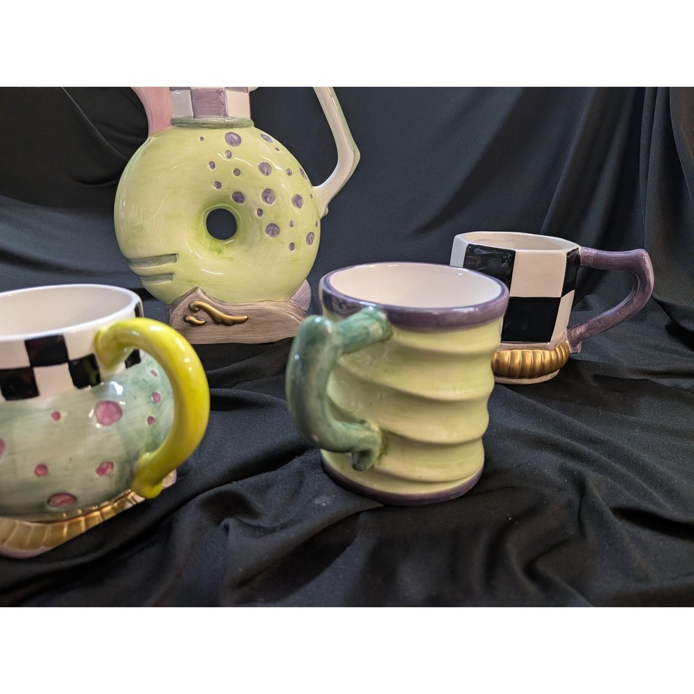 Vintage 1998 CBK Ltd Ceramic Whimsical Tea Set 5 Piece Postmodern Memphis Style - Picture 3 of 7